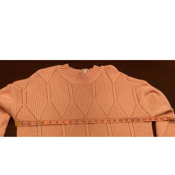 CJ Banks Blush Light Pink Open Weave Sweater Diamond Pattern Crewneck 1X Cozy - Picture 3 of 7